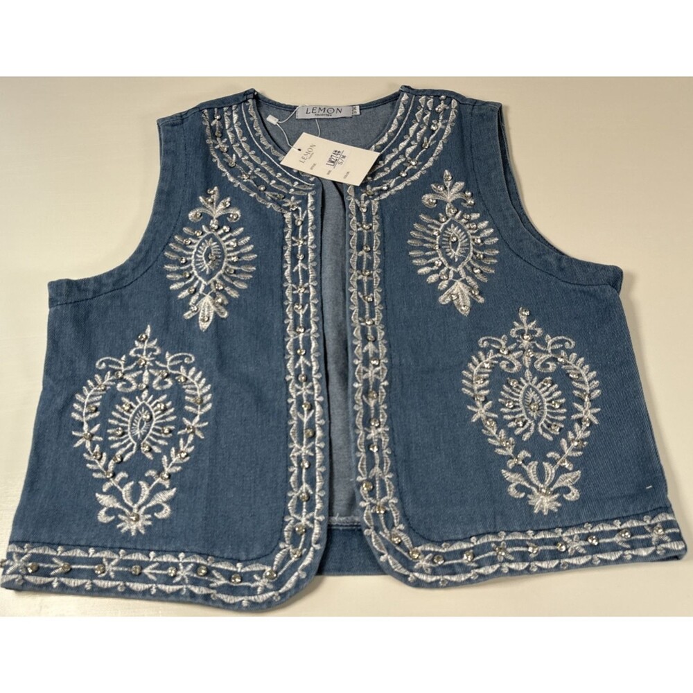 Lemon Collection Womens Open Vest Embellished Size L/XL